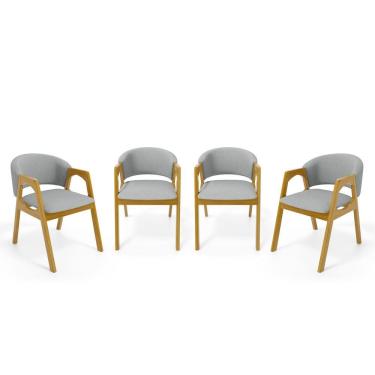 Imagem de Kit Com 4 Cadeiras Agatha Madeira Maciça Estofada Para Mesa De Jantar Linho Cinza 407