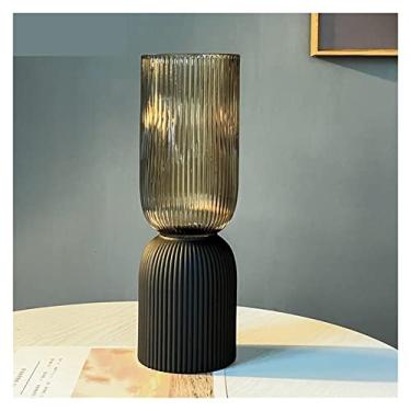 Imagem de KEG801302 Vasos de vidro listrado de alta qualidade, criativo fosco hidropônico, artesanato, sala de estar, mesa de jantar, vaso de arranjo de flores, vaso (grande)
