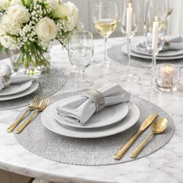 Imagem de Jogo Americano Redondo Mesa Posta Pvc Sousplat 40cm (4, Cinza)