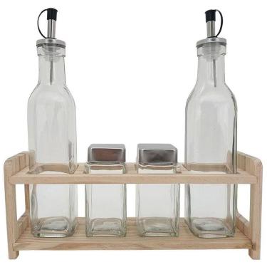 Imagem de Jogo Galheteiro e Porta Condimentos Base De Madeira - Mimo Style