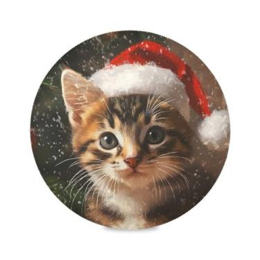 Imagem de STAYTOP Jogo americano redondo de Natal com 6 peças, tapetes de mesa antiderrapantes fáceis de limpar para casa, cozinha, churrasco, festa, decoração de mesa