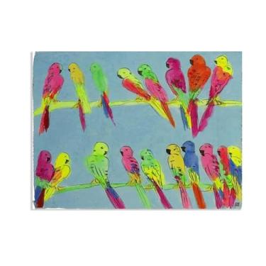 Imagem de Walasse Ting Wall Art Many Parrots Giclee Impressão em tela de famosa pintura abstrata colorida presente para decoração de quarto de banheiro moderno 90 x 70 cm (35 x 28 polegadas) pôster