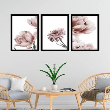 Imagem de Kit 3 Quadros Fotografias Modernas Flores Rosê 33X24Cm Vidro