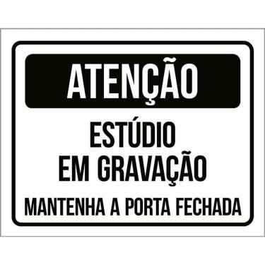 Imagem de Kit 3 Placas Atenção Estúdio Gravação Manter Porta Fechada