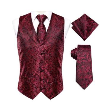Imagem de Conjunto Masculino De Colete De Seda, Gravata, Lenço De Bolso E Abotoa