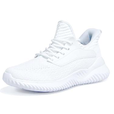 Imagem de SDolphin Tênis de caminhada masculino – Tênis de corrida de espuma viscoelástica sem cadarço para treino atlético, academia, corrida, leve, respirável, casual, B - branco, 41