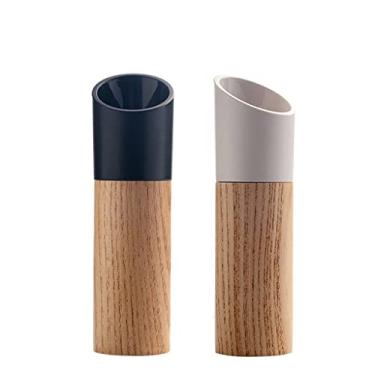 Imagem de Conjunto de 2 saleiros e pimenteiros de madeira com rotor de cerâmica ajustável - moedor de pimenta sal ferramenta de churrasco de cozinha (cor: Preto) (D)