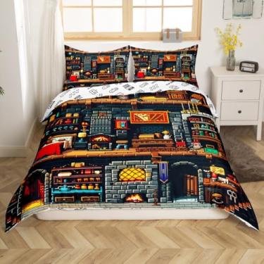 Imagem de Jogo de capa de edredom de jogos de construção, tamanho solteiro, conjunto de cama pixelado, bloco de areia, 2 peças para decoração de quarto de crianças, adolescentes, meninos, capa de edredom estilo