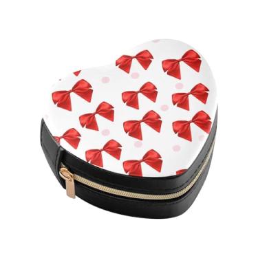 Imagem de Burbuja Mini caixa de joias em forma de coração com laços vermelhos para mulheres e meninas, estojo portátil organizador de armazenamento para brincos, anéis, colares e pulseiras