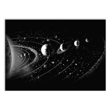 Imagem de Placa Decorativa Sistema Solar Ilustração Preto Branco Decoração Poster Quarto Sala