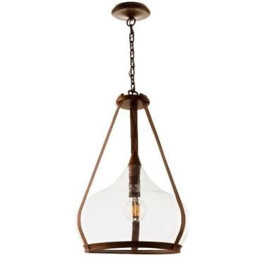 Imagem de Pendente em Madeira e Vidro 40cm Belts 1 Lâmpada Madelustre