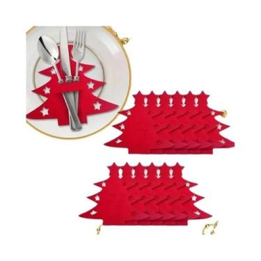 Imagem de Conjunto De 12 Porta-Talheres De Feltro Em Formato De Árvore De Natal 