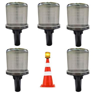 Imagem de Sinalizador Solar Viario Kit 5 Uni Rodovia Rua Estrada Alerta Cone Emergencia Obra