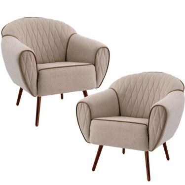 Imagem de Kit 02 Poltronas Decorativas Sala de Estar Pés Palito Sacha Tressê Rústico - Gran Belo