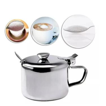 Imagem de Açúcareiro Aço Inox Deslizante c/Tampa e Colher de 250ml Sofisticação 