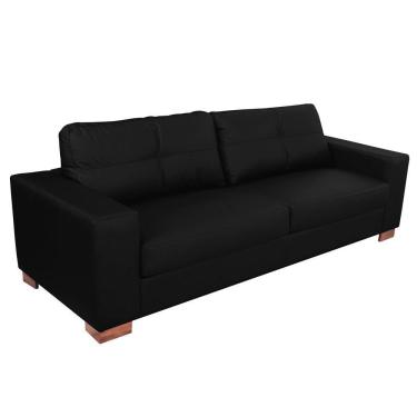 Imagem de Sofá 3 Lugares Pés Madeira Kenny 210cm Couro Preto