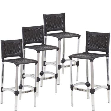 Imagem de 4 Banquetas Altas Madri Em Cozinha Alumínio área Edícula Preto