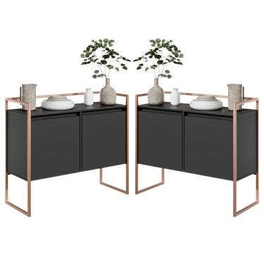Imagem de Conjunto Buffet Aparador Industrial 2 Portas Preto Cobre