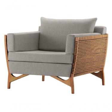 Imagem de Poltrona Com Braço Cutiê Linho Cinza Madeira Cedro Corda Fita Poliéster