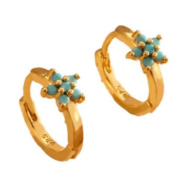 Imagem de Brincos De Argola Turquesa Para Mulheres, Banhados a Ouro Com Zircônia