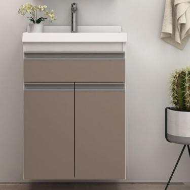 Imagem de Gabinete para Banheiro 50cm com Lavatório Cewal Branco/Gianduia - CEWA