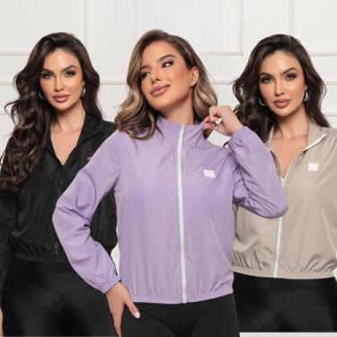 Imagem de Kit 3 Jaquetas Feminina Cropped Microfibra Resistente à Água - Aerre, 