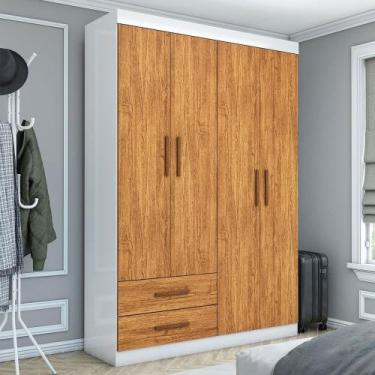 Imagem de Guarda-Roupa Solteiro Solo 4 Portas 2 Gavetas Branco/Cinamomo - Pnr Mó