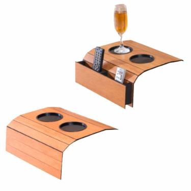 Imagem de Kit 2 Bandeja Esteira Para Braço De Sofá Mdf Cinamono Com Porta Copos E Controle