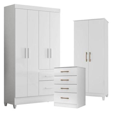 Imagem de Guarda Roupa Infantil Madri Com Cômoda Ms913 E Armário Multiuso Jade Branco Brilho – Moval