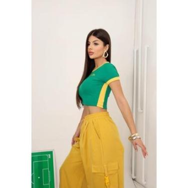 Imagem de Top Cropped Feminino Brasil Ribana Premium Cores Bandeira Tamanho Único-Feminino