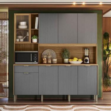 Imagem de Armário de Cozinha Compacto Kits Paraná Nature 8 Portas 1 Gaveta Nicho