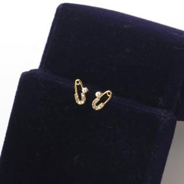 Imagem de Brinco Infantil Pedra Zirconia 2 Furo Alfinete - Dourado - De Castro J