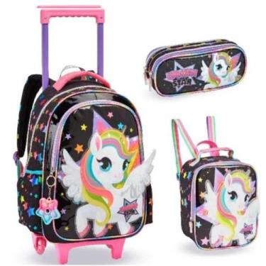 Imagem de Kit Mochila Rodinhas Lancheira Estojo Infantil Juvenil Unicórnio Star 