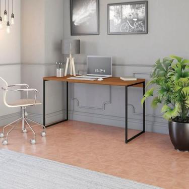 Imagem de Escrivaninha 136cm Industrial Tampo Base Metálica Canela E Preto Fosco