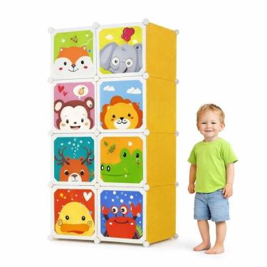 Imagem de Armário Infantil Modular Portátil Guarda-roupa Compacto Com 8 Portas E Organizador