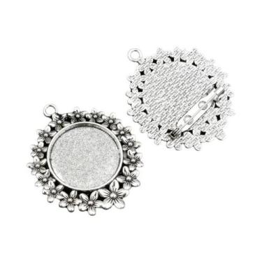 Imagem de Broche Antigo De Bronze Banhado a Prata Estilo Barroco Com Base Para C