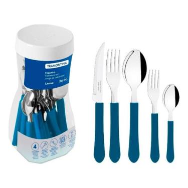 Imagem de Faqueiro 20 Peças Leme Azul Aço Inox Polipropileno Tramontina