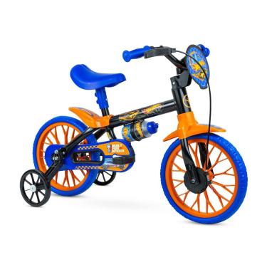 Imagem de Bicicleta Aro 12  Hot Wheels Bike Infantil Menino com Rodinhas e Garrafinha - Nathor