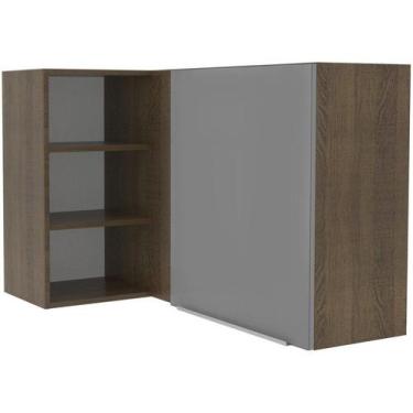 Imagem de Armário Aéreo de Canto com Adega Acoplada Madesa Lux 1 Porta - Rustic/