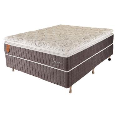 Imagem de Cama Box Casal (Box + Colchão) 138X188X67 Safira Prorelax Molas Ensacadas Pillow Top Viscoelástico - Cinza