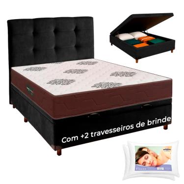 Imagem de Conjunto Cama Box Bau + Cabeceira + Colchão Casal D45 + 2 Travesseiros Ortobom