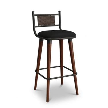 Imagem de Banqueta Alta Bistro Retro Preto Caramelo Madeira Junco Sintetico Banc
