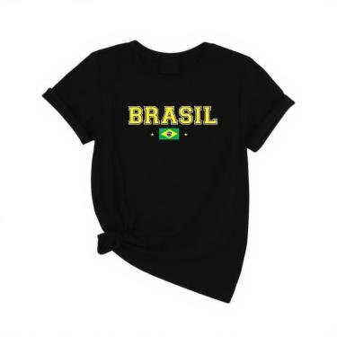 Imagem de Camiseta Casual Feminina Bandeira Brasil Manga Curta Algodão Copa 2026 do P ao G1-Feminino