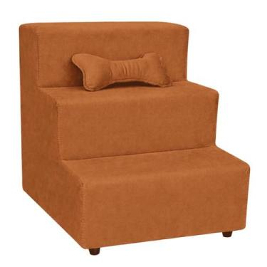 Imagem de Escada Escadinha Para Pet 3 Degraus Com Osso Cor Terracota Veludo Libe