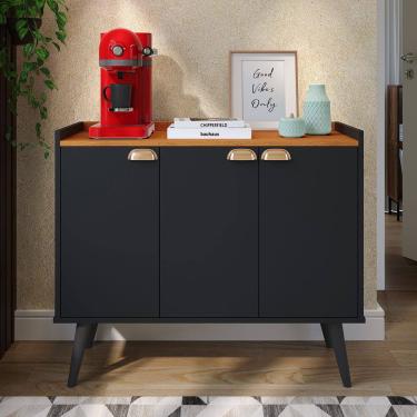 Imagem de Aparador Buffet Pequeno Balcão Armário Cozinha 3 Portas Prateleira Cantinho Café Sala Estar Retrô