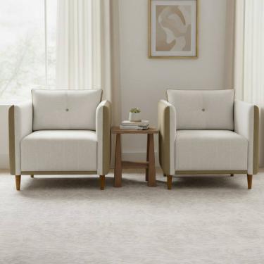Imagem de Kit 2 Poltronas Decorativa Para Sala Recepção Consultório Aviv Luxo Corino e Linho