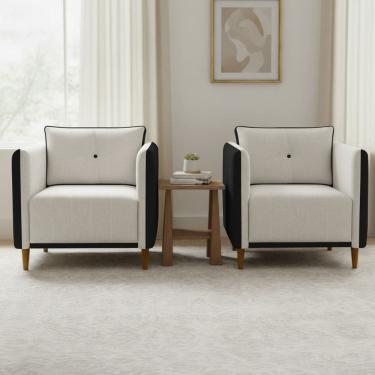 Imagem de Kit 2 Poltronas Decorativa Para Sala Recepção Consultório Aviv Luxo Corino e Linho