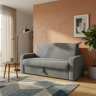 Imagem de Sofá-Cama com Baú Matrix Motta 2 Lugares Suede com Abertura Frontal Cinza