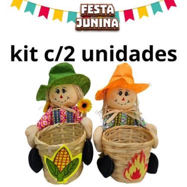 Imagem de kit c/2 Espantalhos Cesto Enfeite de Mesa Festa Junina - sm decora