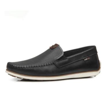 Imagem de Sapato Mocassim Masculino Conforto Moderno Couro Pegada, Preto, Conhaq
